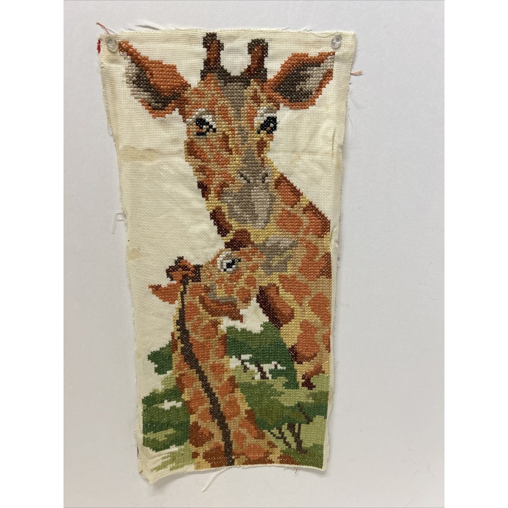 Cross Stitch Giraffes Vintage Wild Animals Nursery Wall Art Unframed 18"x 9"
